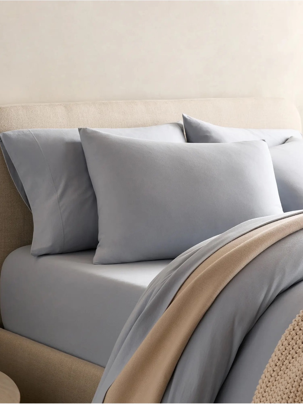 Quince Organic Cotton Jersey QUEEN Duvet Set  w/ 2 Pillow Shams Light Blue - NEW